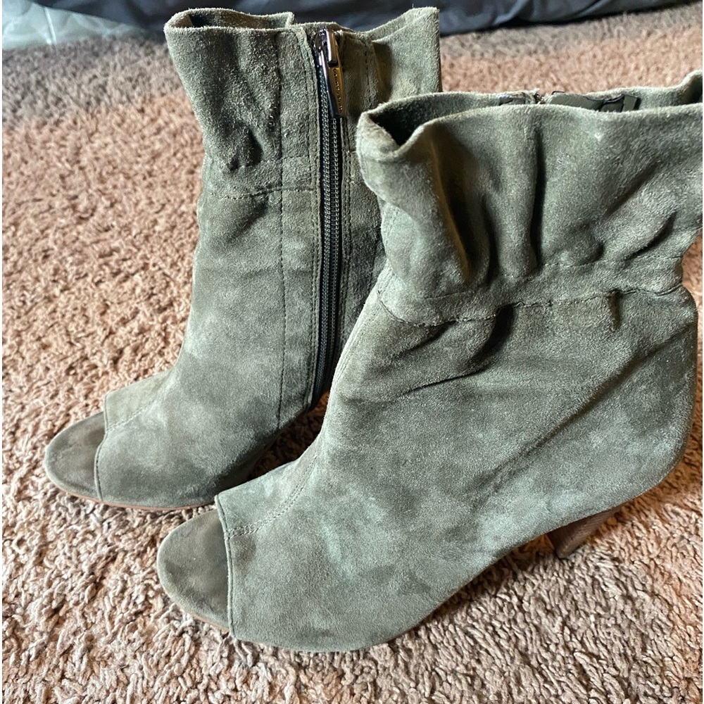 Vince Camuto olive green peep toe ankle boots